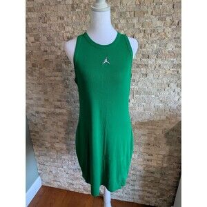 Jordan Green Embroidered Logo Basketball Mini Tight Fit Ribbed Sleeveless Dress